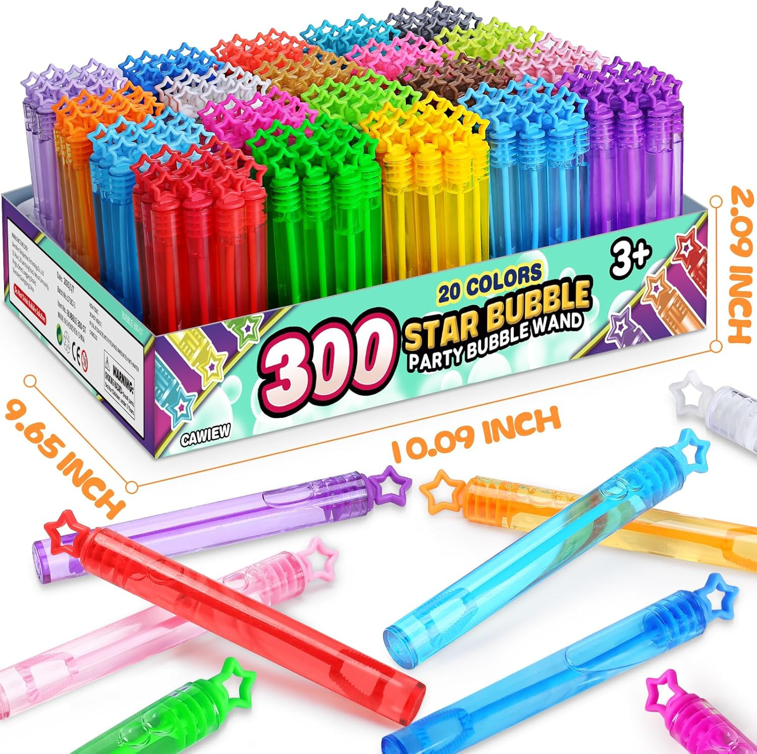 300 Pack 20 Colors Neon Bubbles Bulk in Gift Box, Mini Star Bubble Wand Party Fa