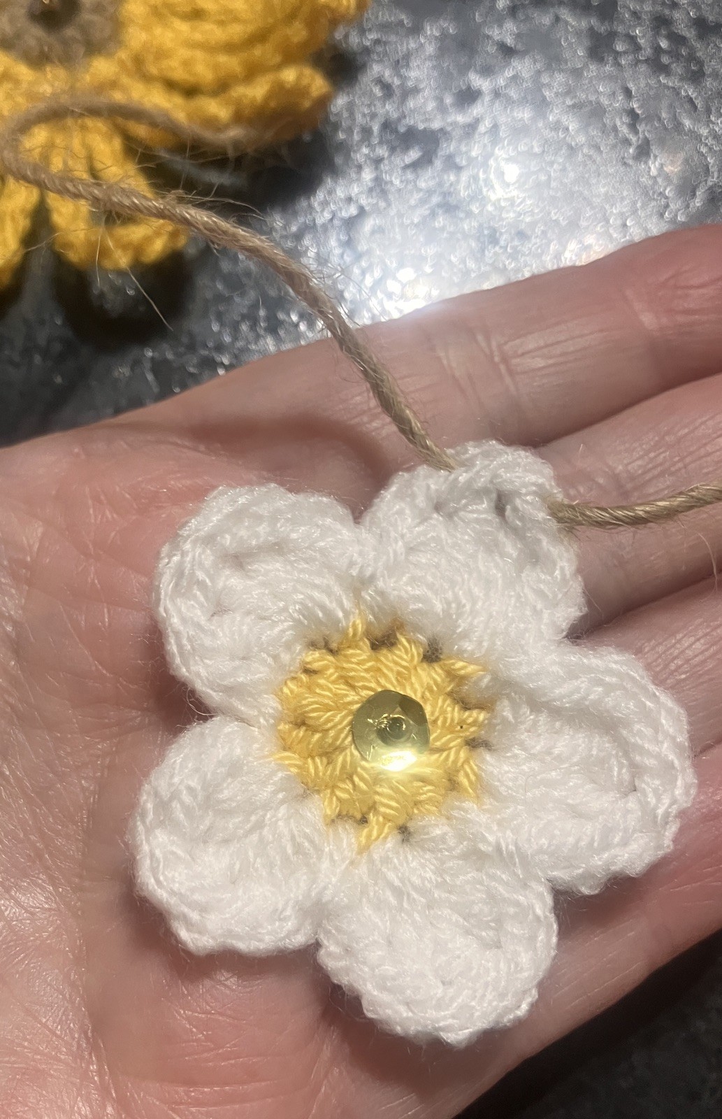 🌻🌼 New hand Crochet Sunflower Daisy jute Bunting Window camper caravan Gift