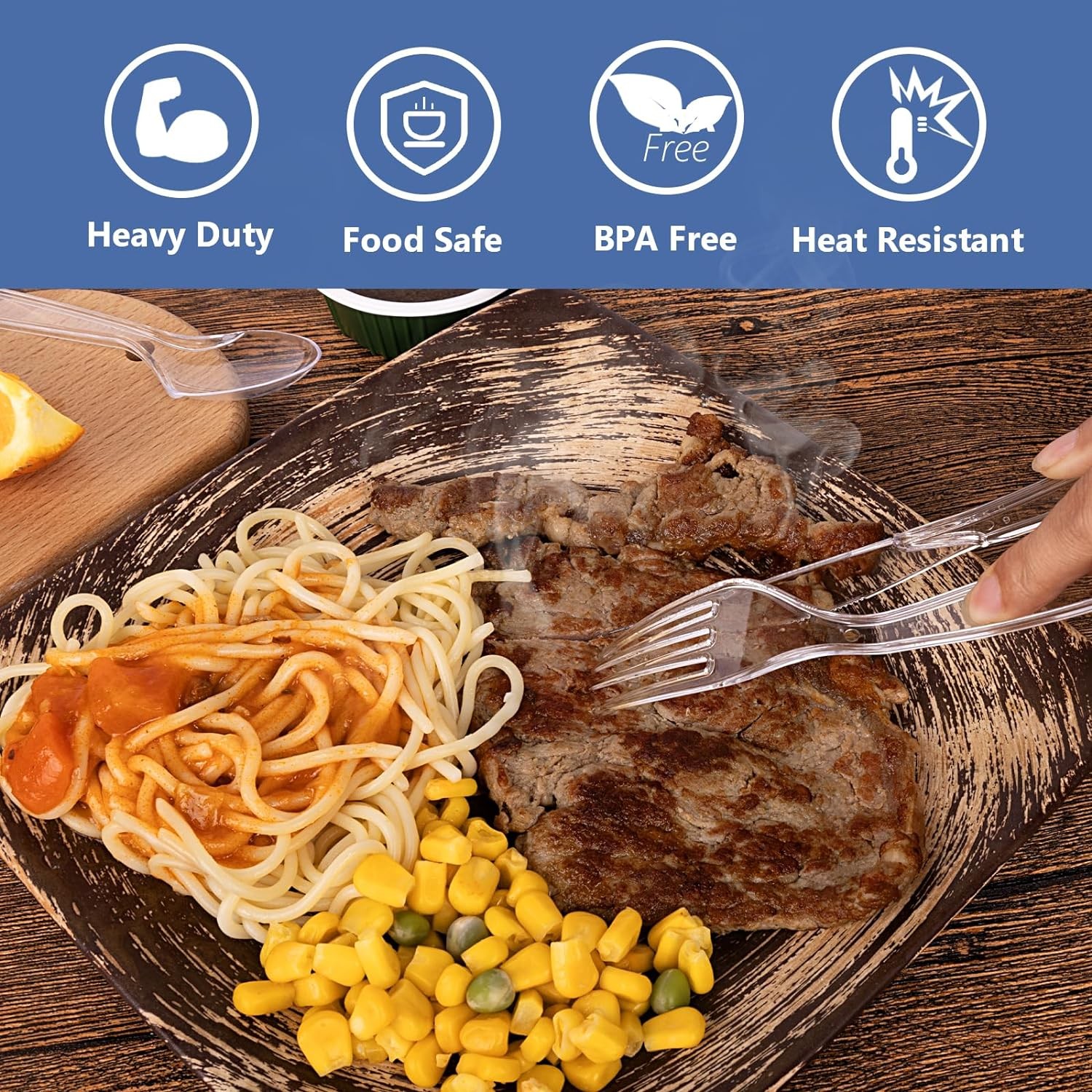 100 Count Plastic Silverware Heavy Duty -50 Forks, 50 Spoons, BPA-Free, Heat