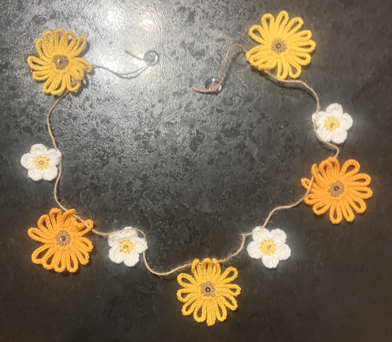 🌻🌼 New hand Crochet Sunflower Daisy jute Bunting Window camper caravan Gift