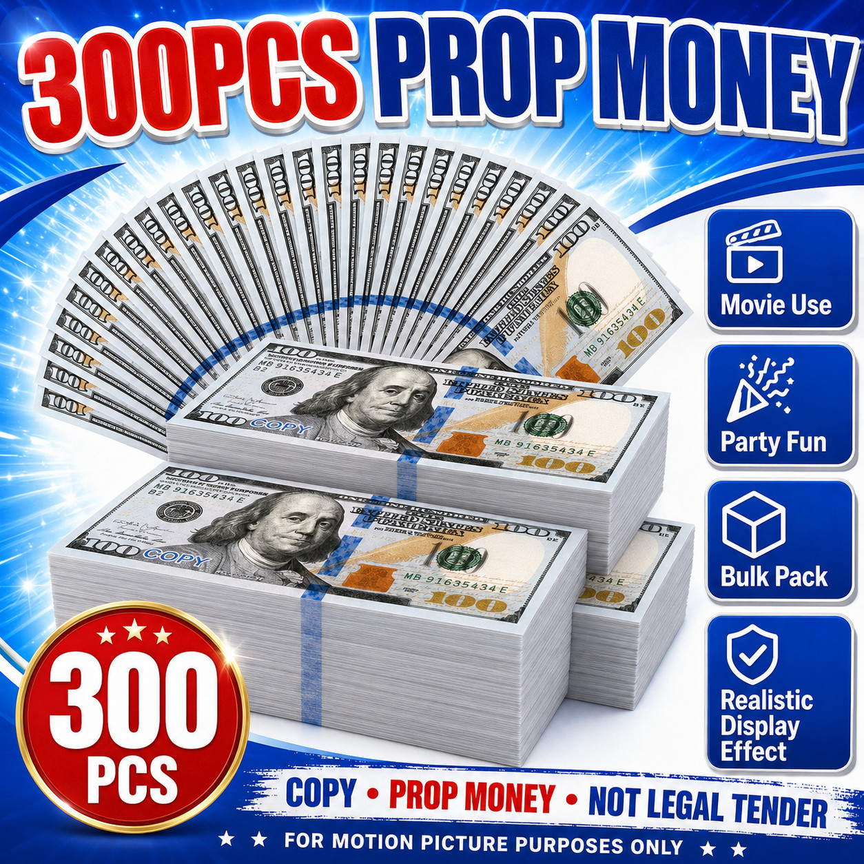 $100 Dollar Bills Prop Motion Picture Money $30,000 Total Video Photo Prop Cash!