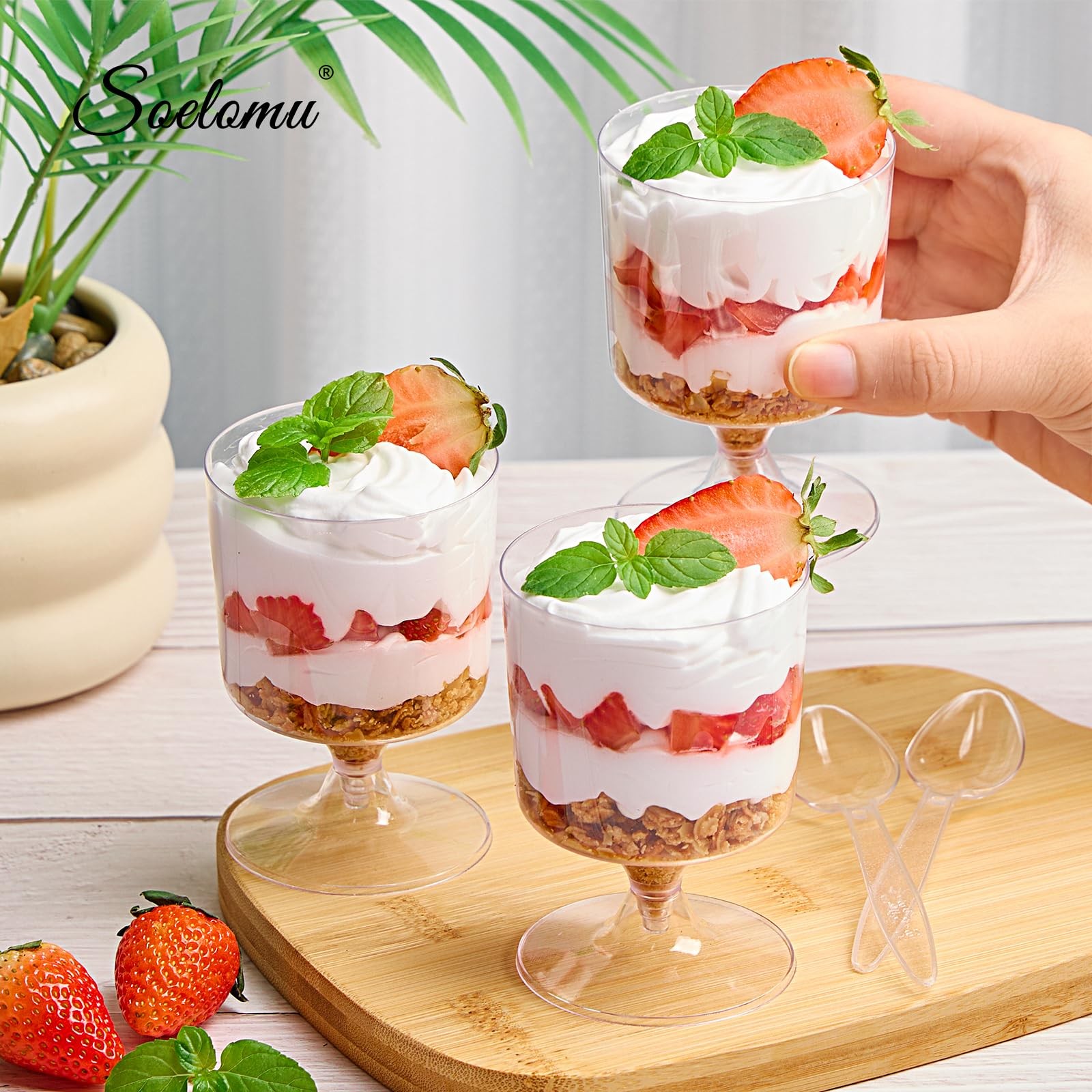 Mini Plastic Dessert Cups with Spoons 200 Pcs | Serves 100 | 5 OZ Square and …