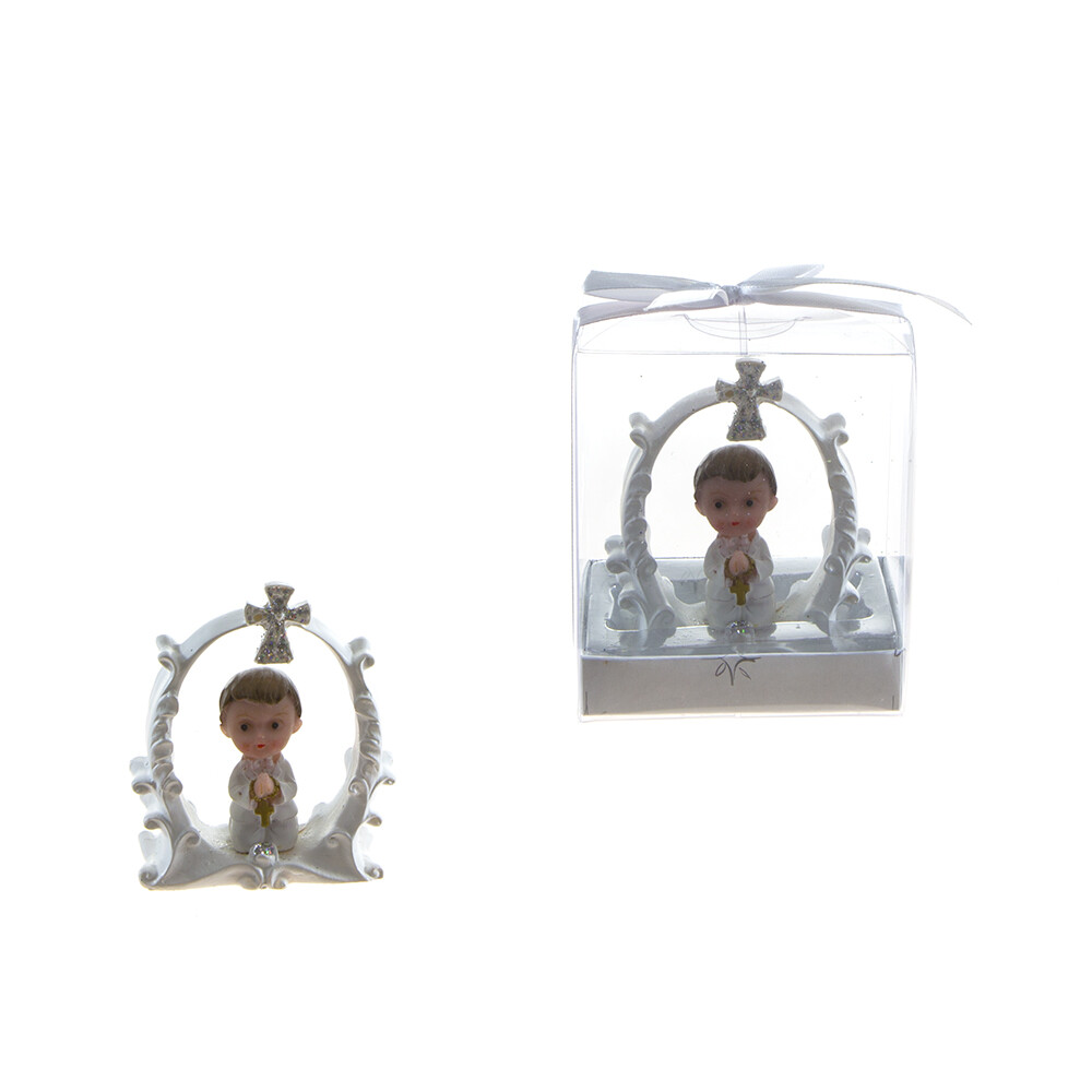 Mega Favors – Baby Boy Toddler Praying in White Poly Resin – Blue, 12PCS
