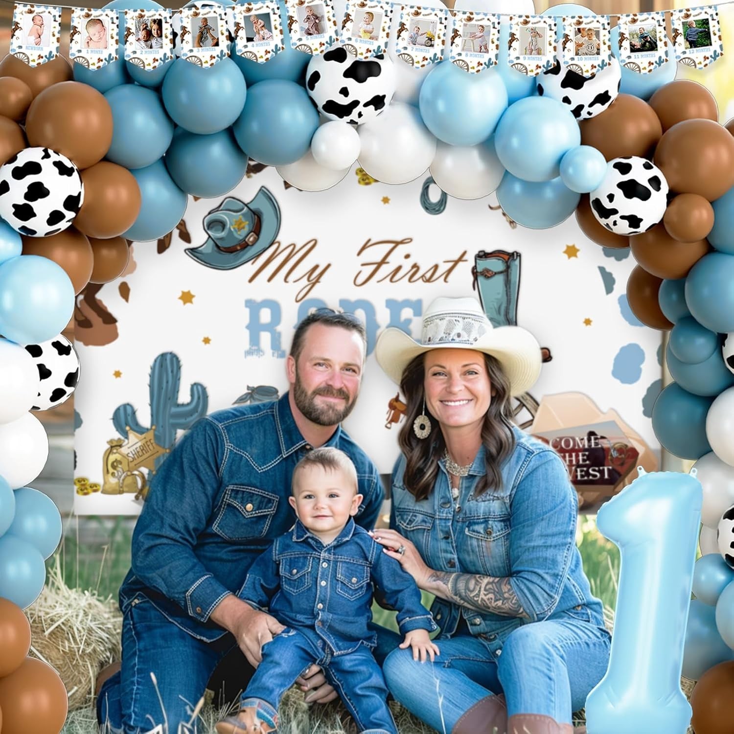 My First Rodeo Decorations Boy, Cowboy Themed 1st Birthday Party Balloon Banner