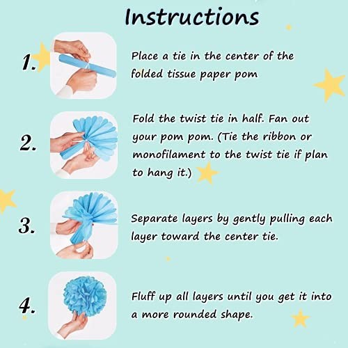 12 Pcs Tissue Pom Poms Kit, Tissue Paper Flowers for Birthday, Boy Blue Mix