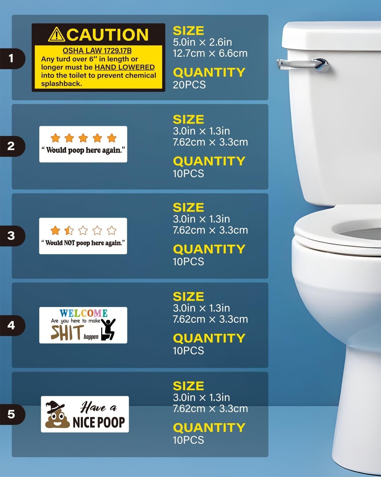 Prank Stickers Gag OSHA Law Porta Potty Toilet Restroom Funny Poop Decals Adults