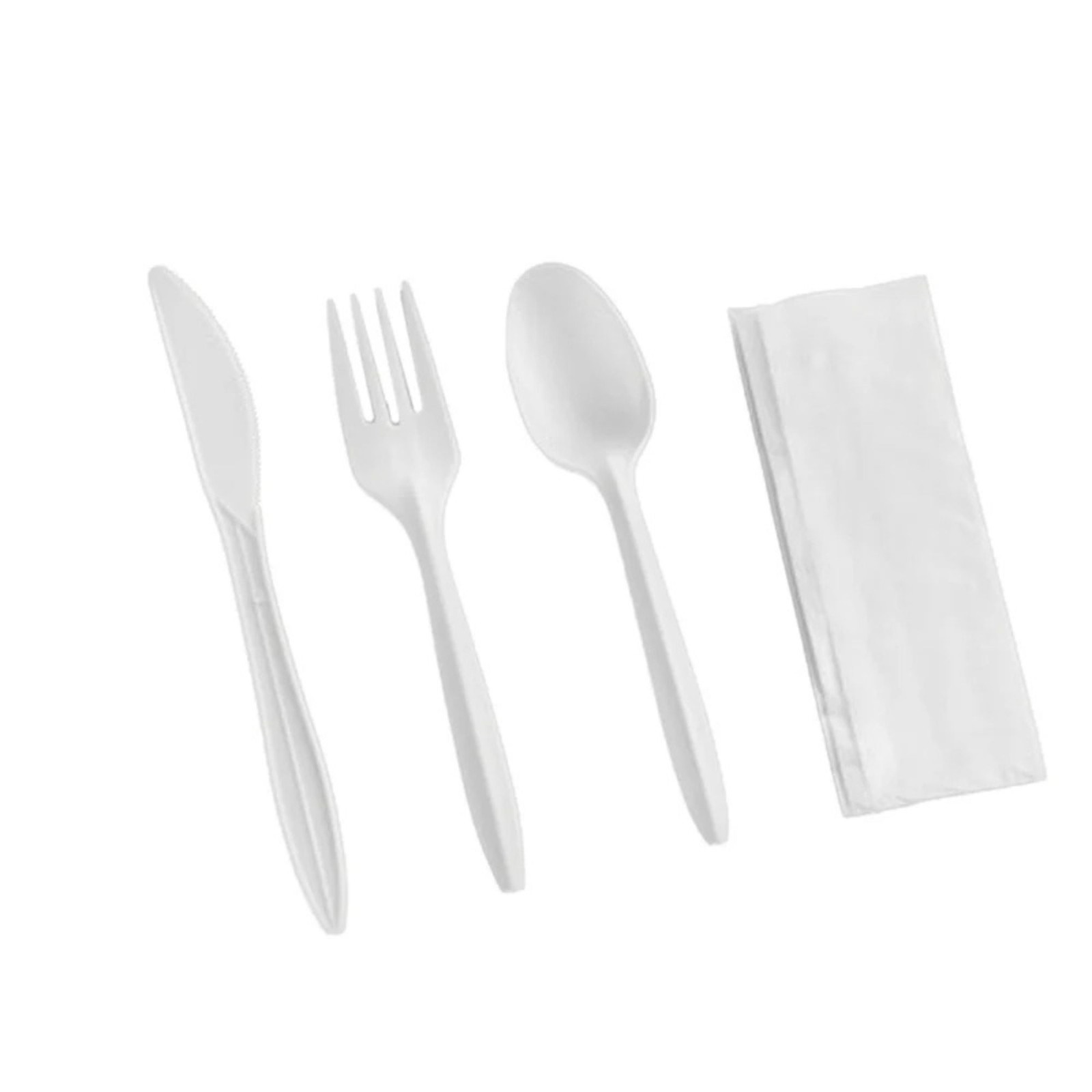 4Pcs White Medium Weight Wrapped Polypropylene Plastic Cutlery Pack with Napkin