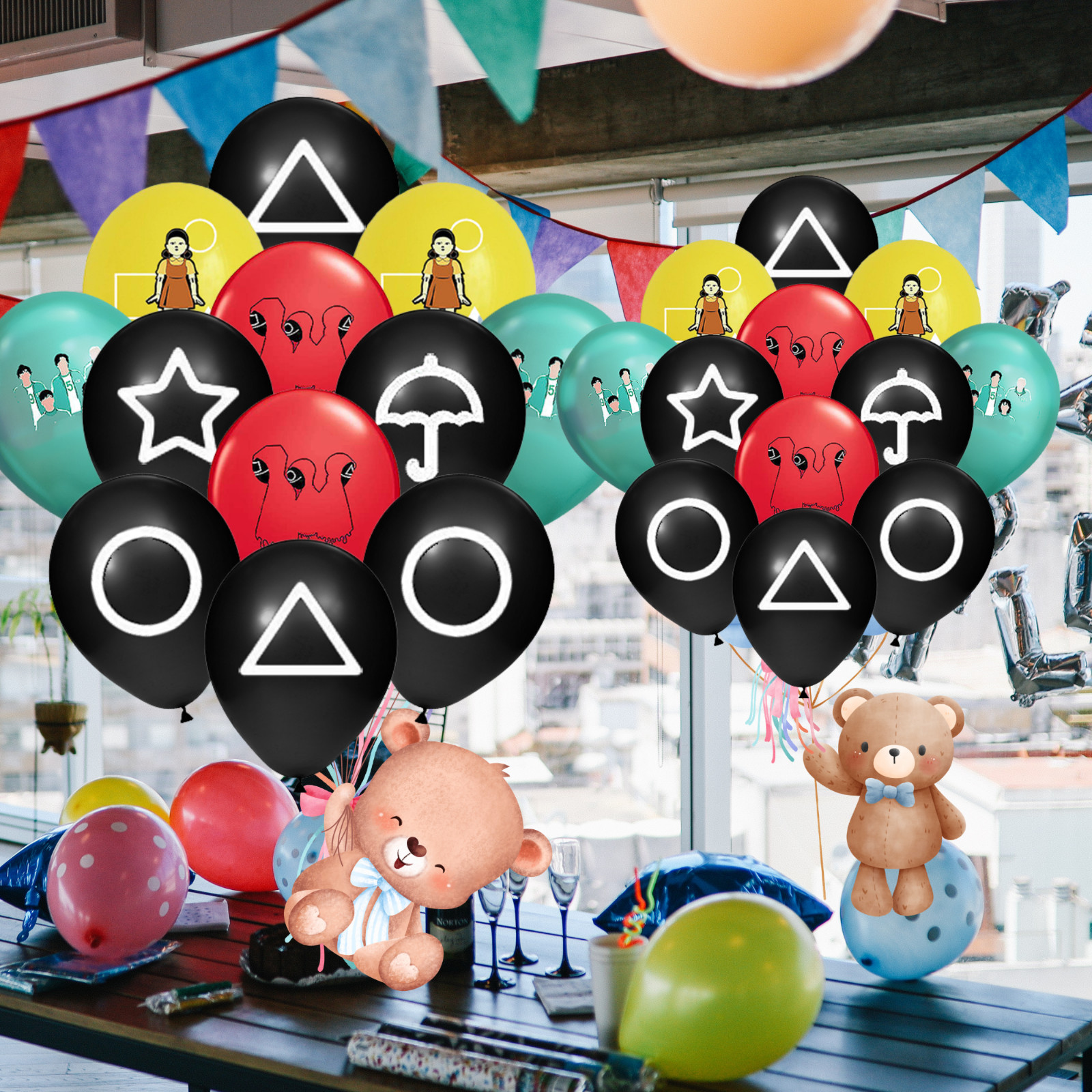 SQUID GAMES TABLEWARE PARTY SUPPLIES BIRTHDAY DECORATION BALLOON banner theme