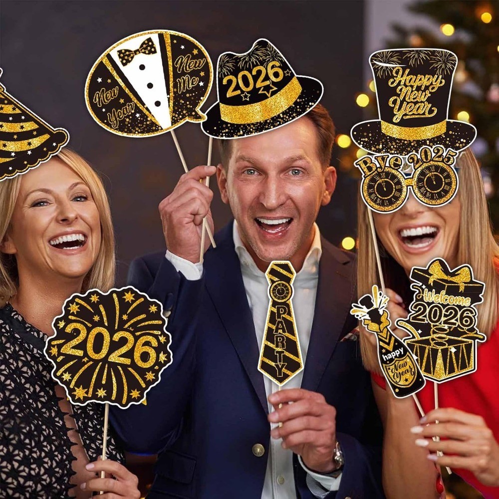 New Years Eve Photo Booth Props 2026- Huge Pack of 30 | Happy New Year