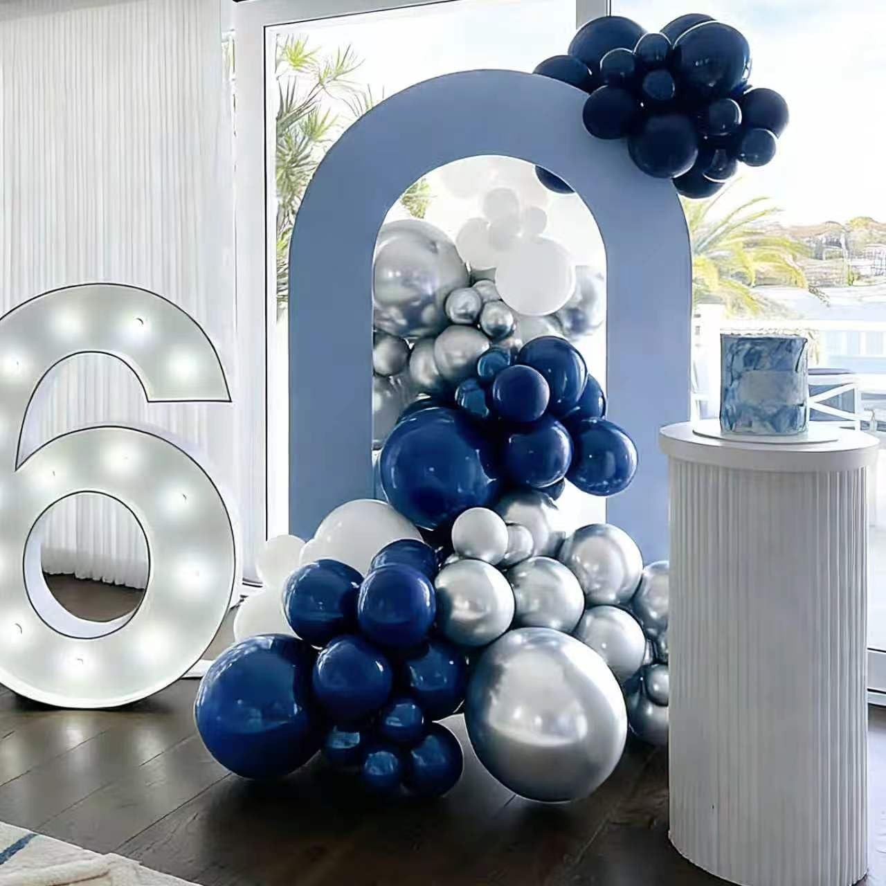 Navy Blue and Silver Confetti Balloons 50 pcs, 12 inch White Pearl and Silver…