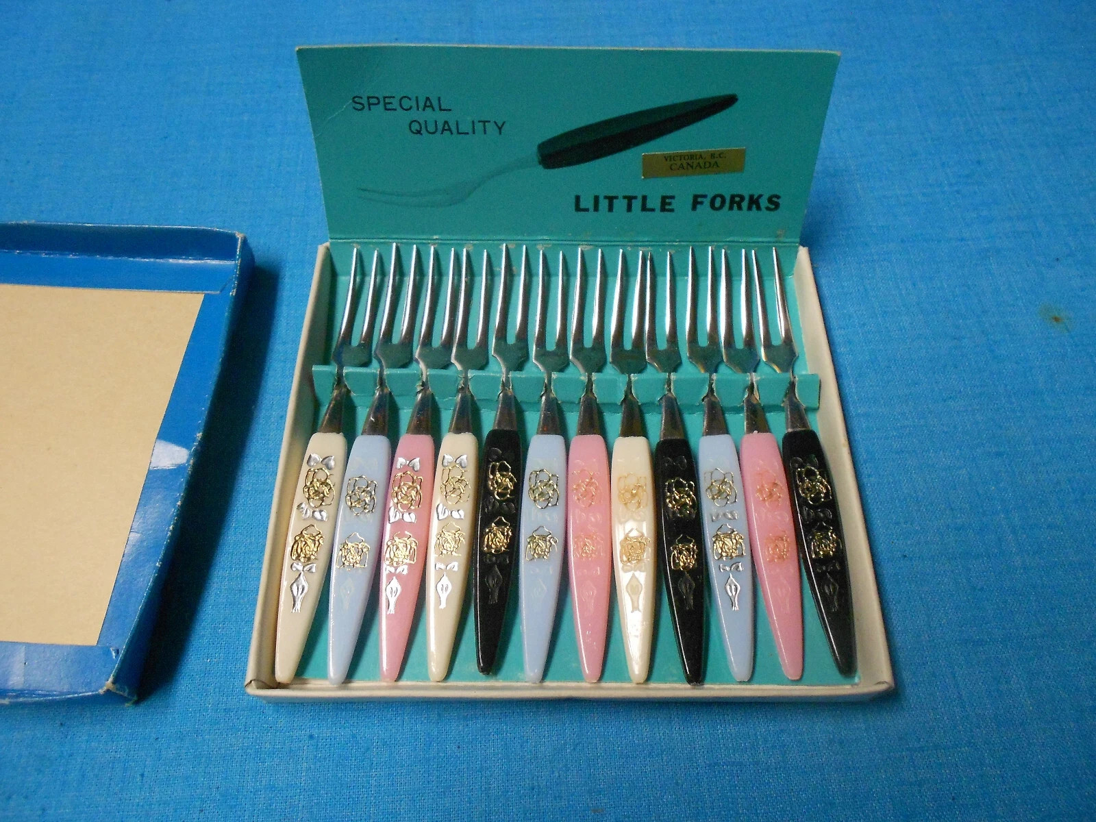 Vtg Little Fork Dozen Stainless Steel Cocktail Appetizer Hors d’Oeuvres Orig Box