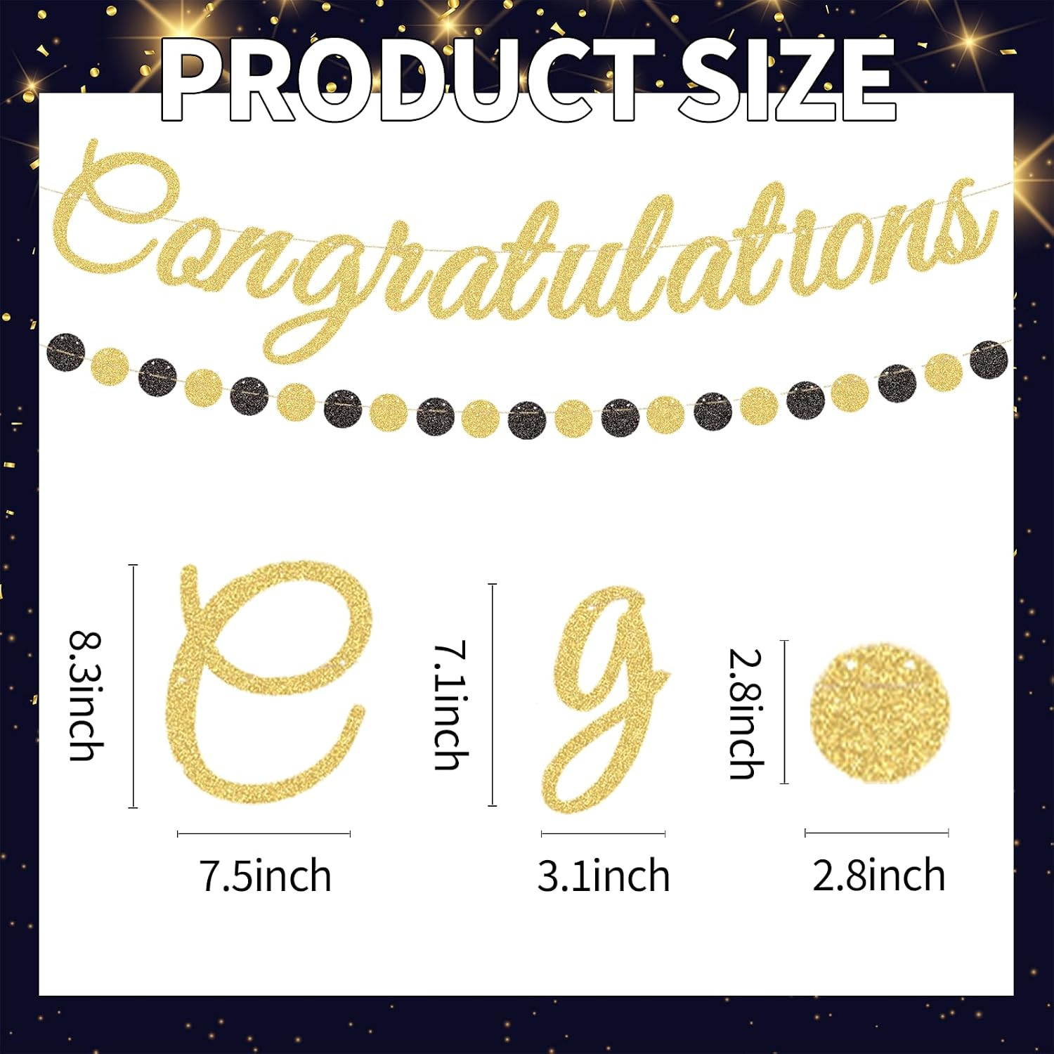 Gold Glitter Congratulations Banner with Black and Gold Circle Garland – Pre-Str