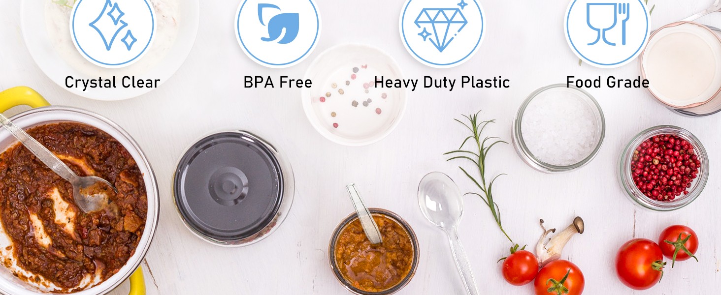 100 Count Disposable Clear Plastic Spoons Heat Resistant and BPA Free, Heavy