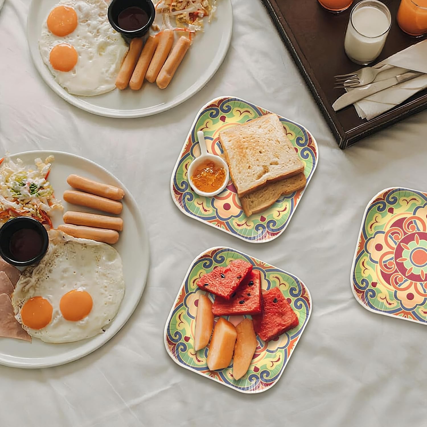 30 Pack Small Paper Plates 5 Inch, Retro Mini Square Paper Plates, Vintage
