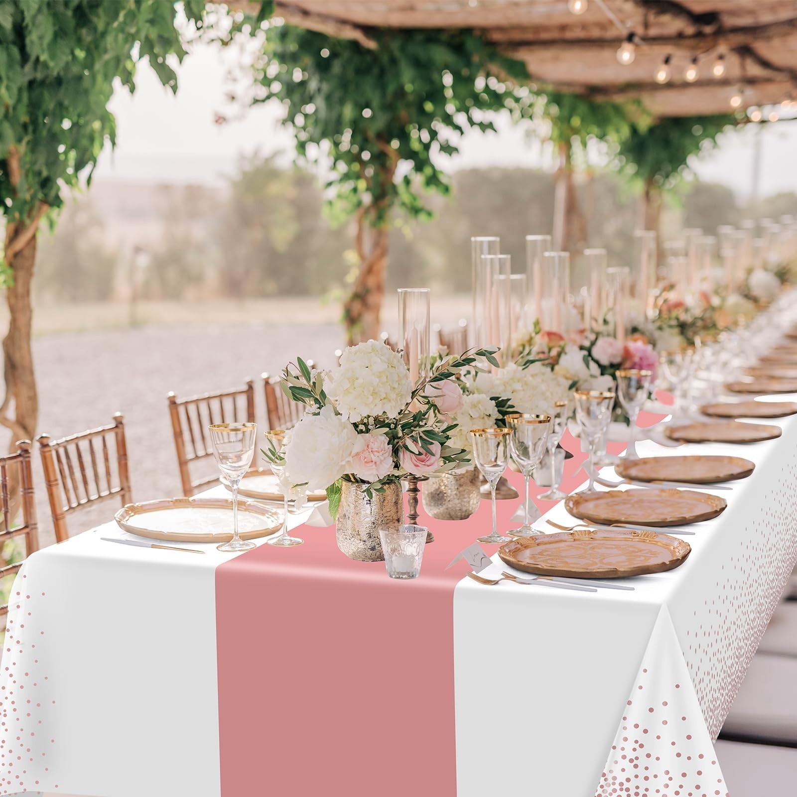 6Pcs White and Rose Gold Tablecloth Party Decorations,Plastic White Table Clo…
