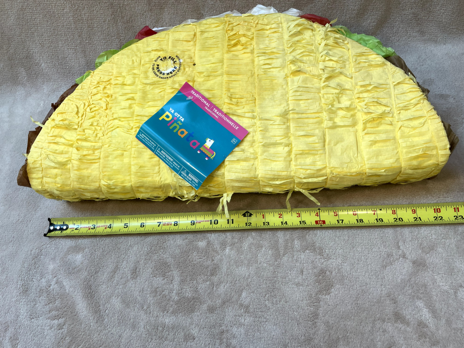 22″ Large Mexican TACO Piñata Birthday Party Celebration Any Age 22″ x 11″ x 5″