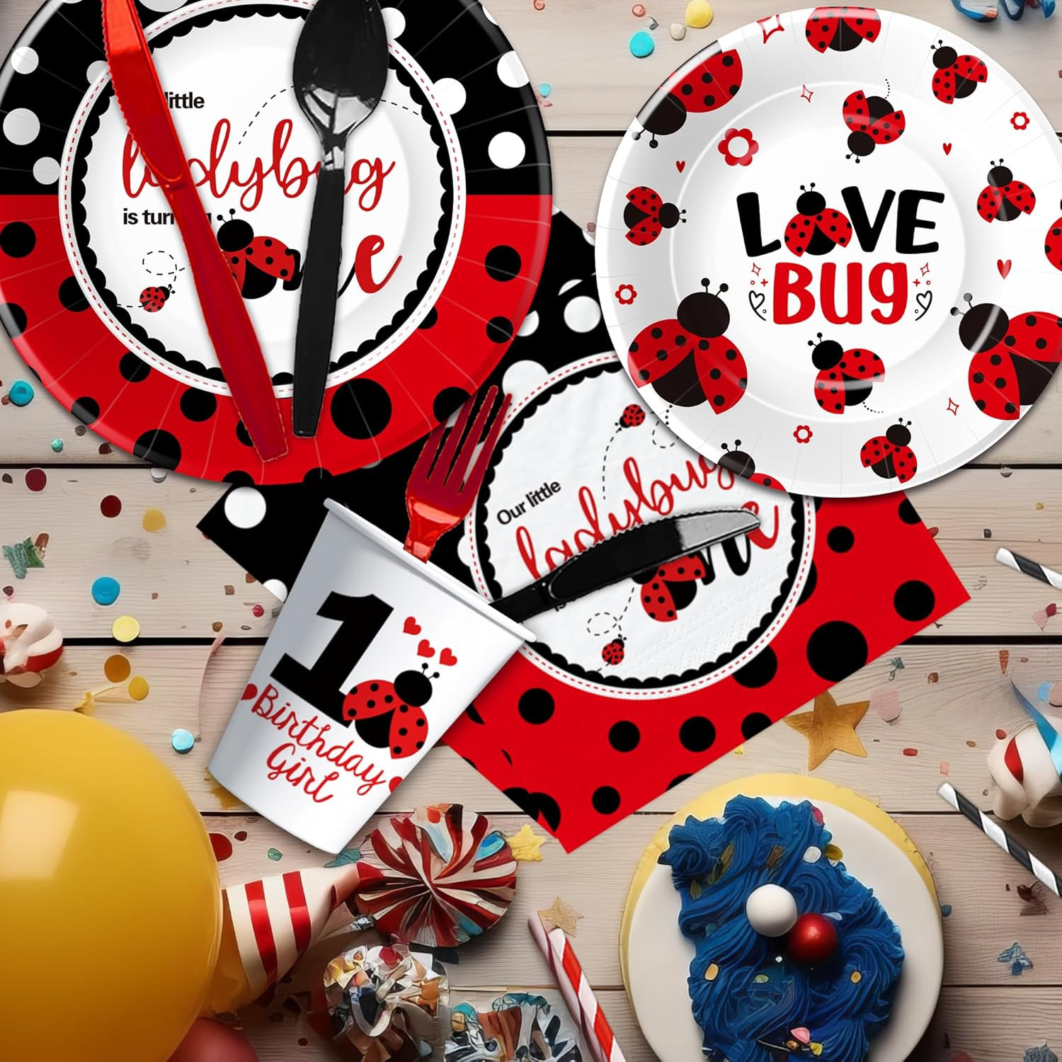 Ladybug 1st Birthday Party Tableware Set Plates Cups Napkins Serves 24