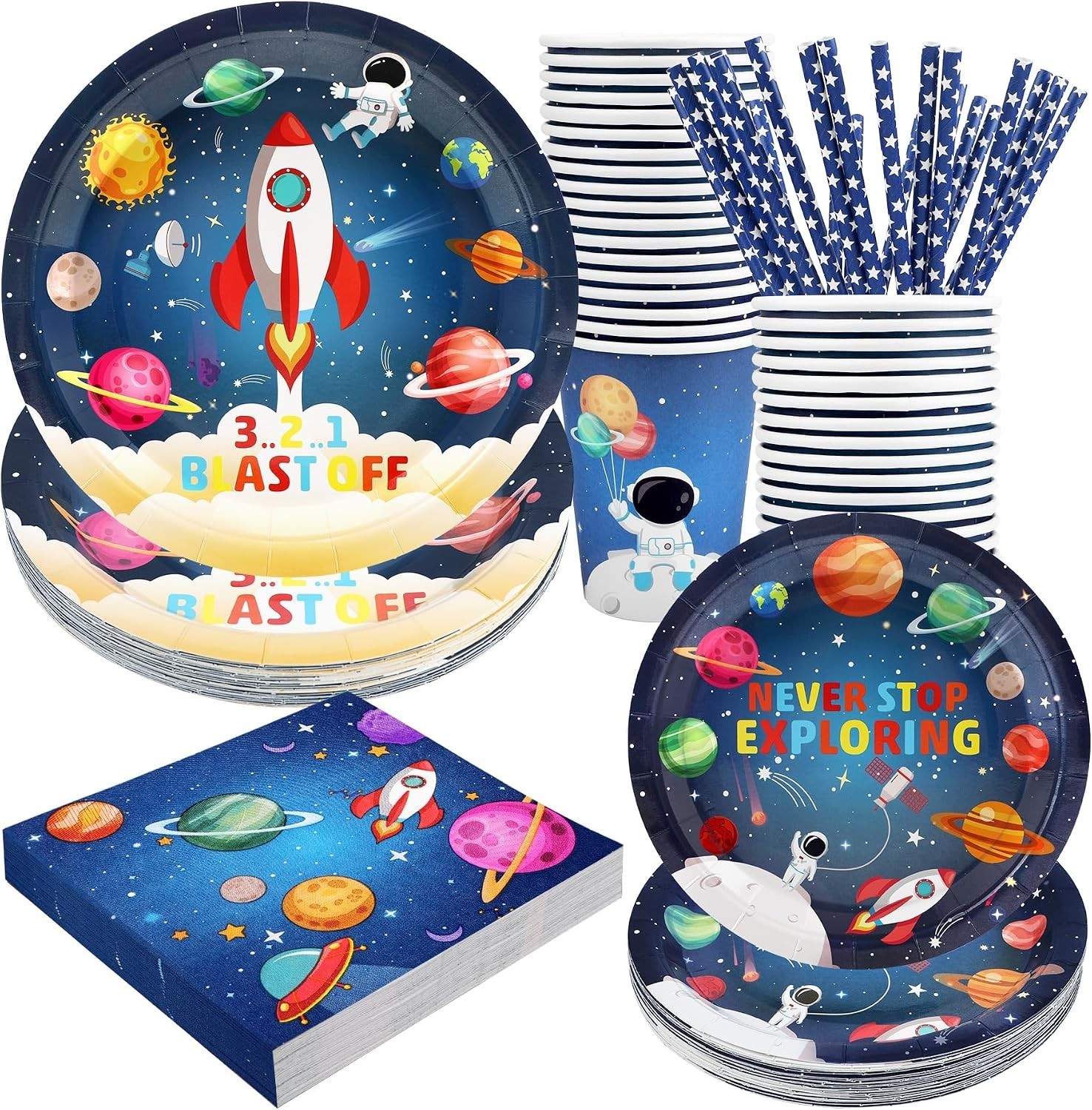 Galaxy-Themed Birthday Party Set – 120 Pcs Dinnerware for 24 Guests Easy Cleanup