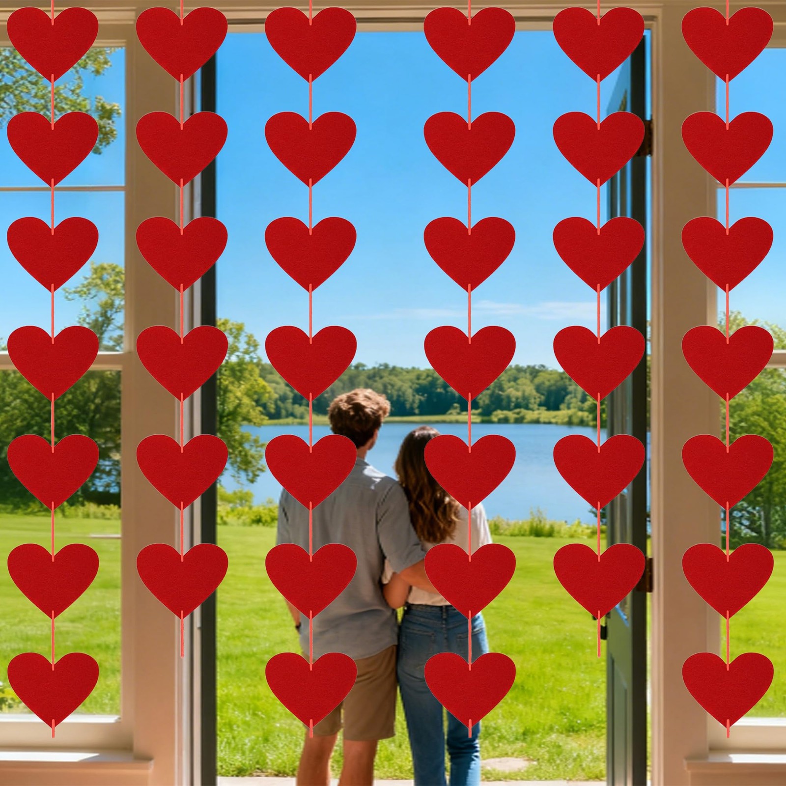 OHOME Valentines Day Decorations – 40 Pack Red Felt Heart Hanging Banner