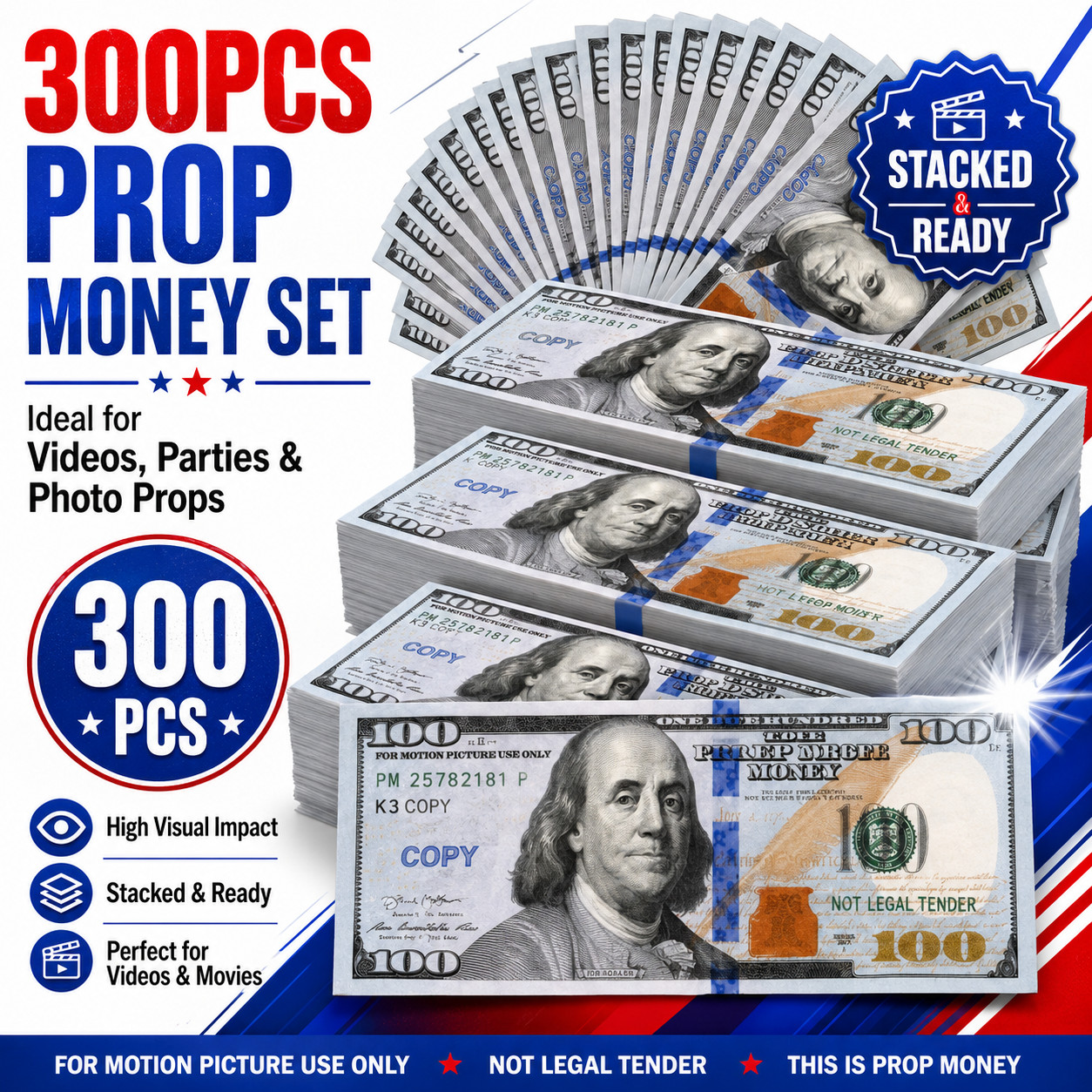 $100 Dollar Bills Prop Motion Picture Money $30,000 Total Video Photo Prop Cash!