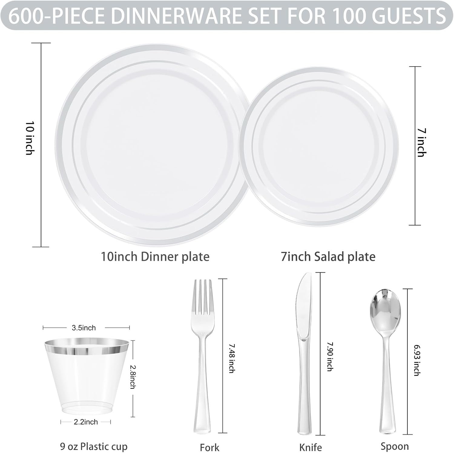600 PCS Silver Disposable Dinnerware Set for 100 Guests Wedding Plates & Tablewa