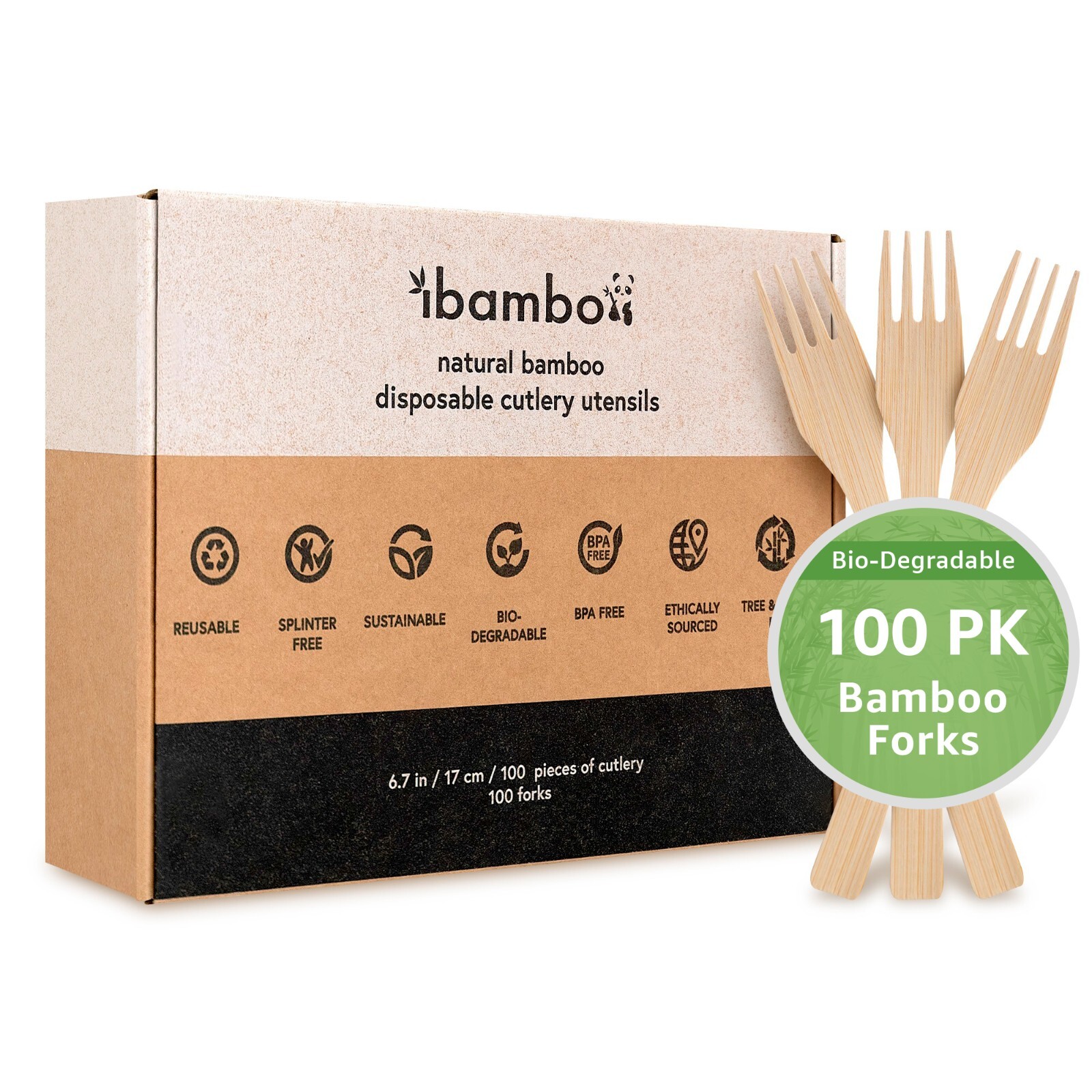 Ibambo 100% Bamboo Forks – 100 Compostable Forks, Disposable or Reusable