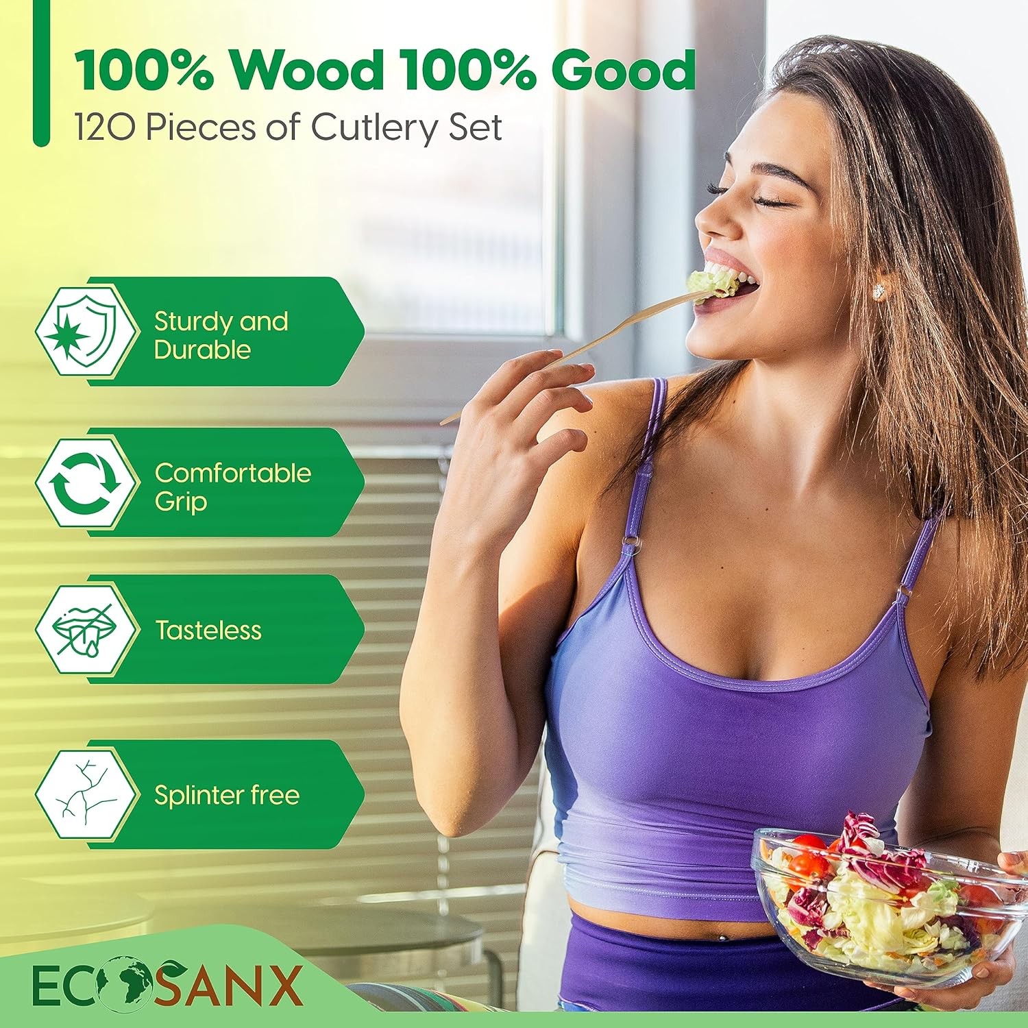 120-piece disposable wooden cutlery set, 6.5 inches, perfect for parties.