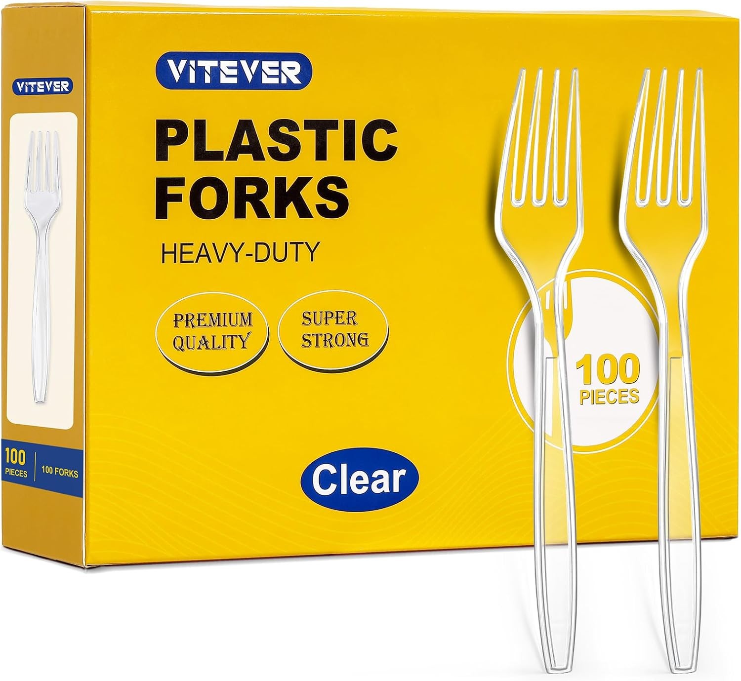 100 Count] Clear Plastic Forks Heavy Duty, Premium Disposable Forks, Durable