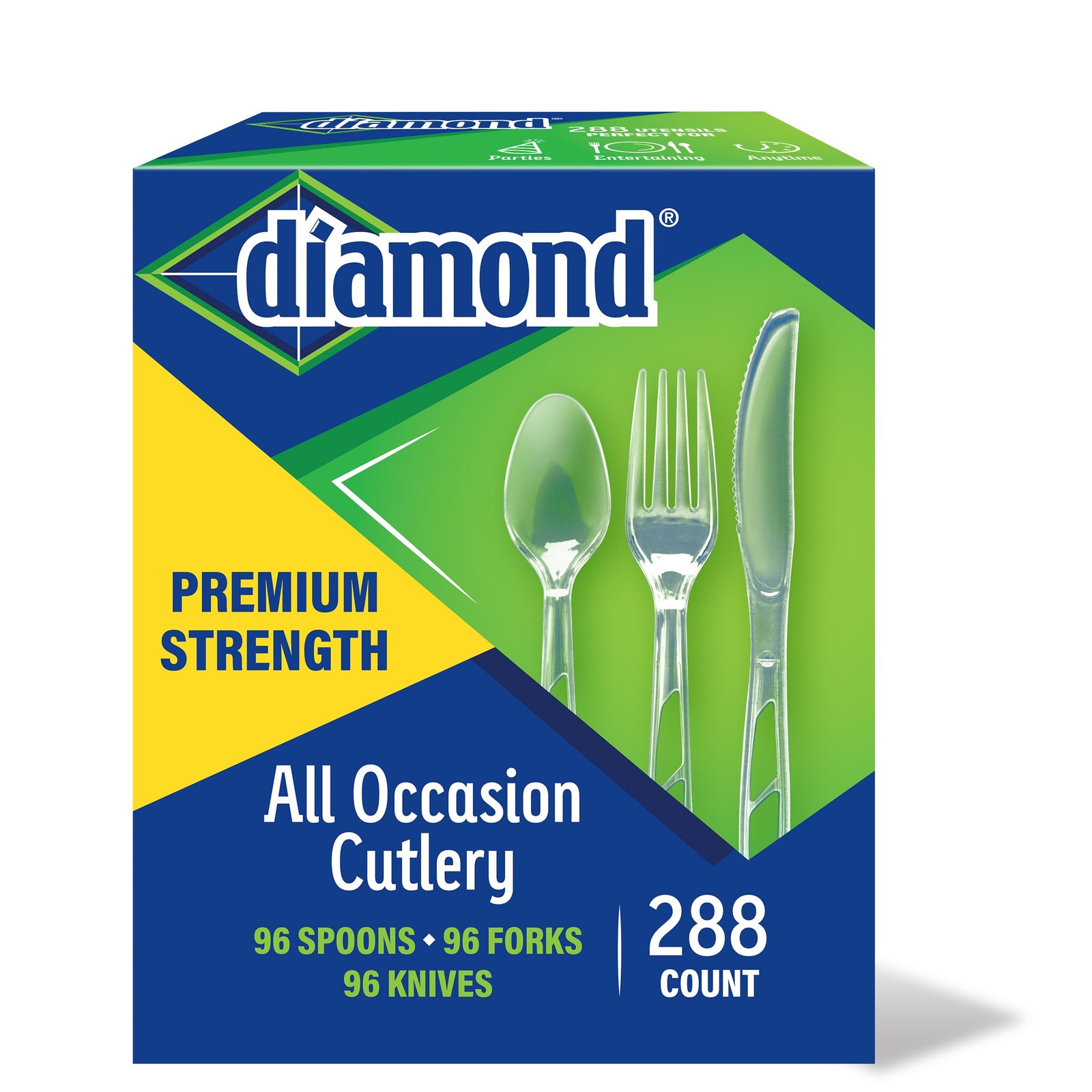 Diamond 288 Count All Occasion Clear Disposable Cutlery Set – 96 Forks Knives