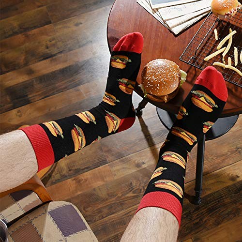 Mens Fun Patterned Dress Socks One Size 4 Pairs – Burger/Sushi/Cheese/Taco