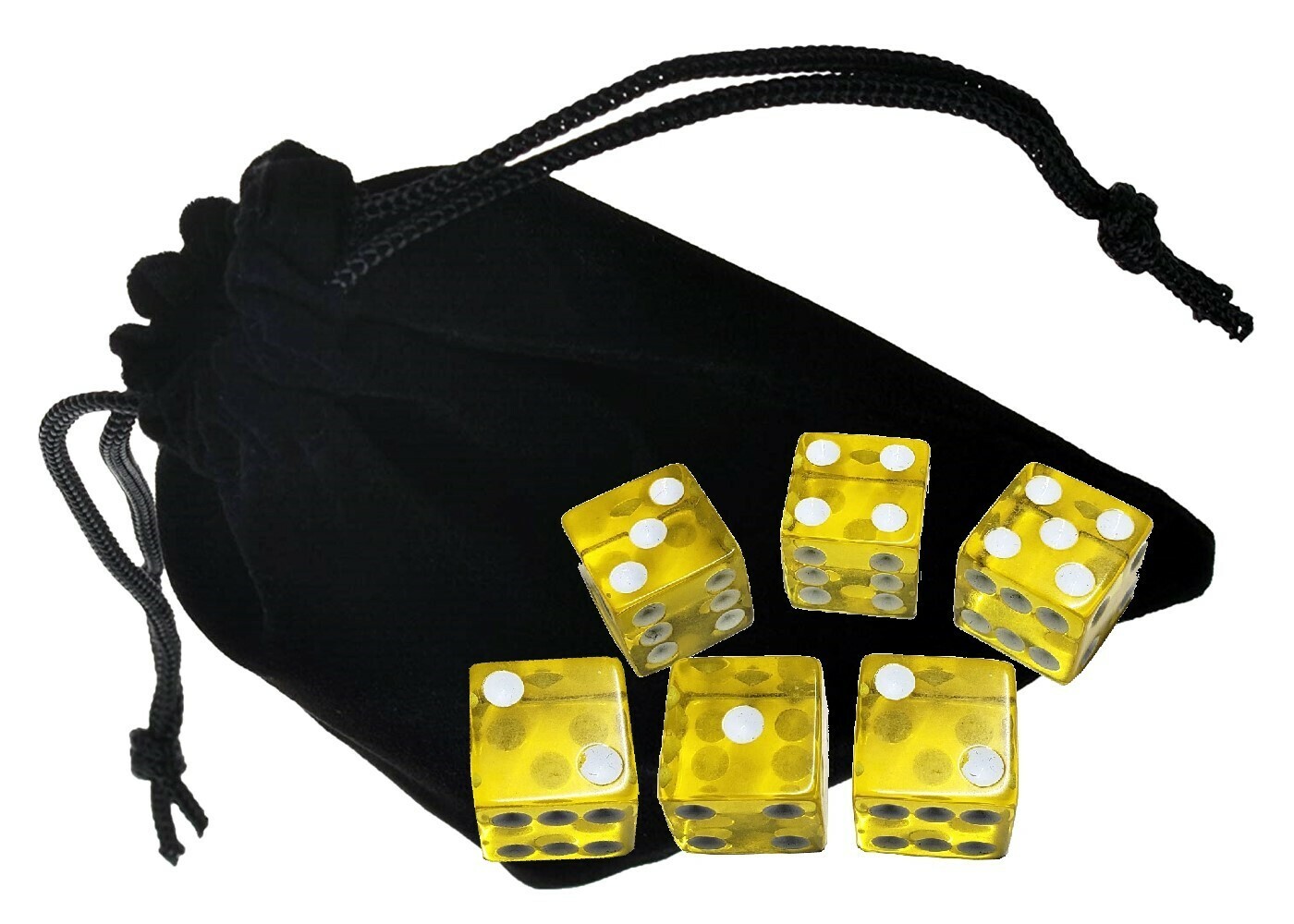 (6) 16mm Transparent 6-Sided Squared Corners D6 Dice + Velvet Storage Pouch