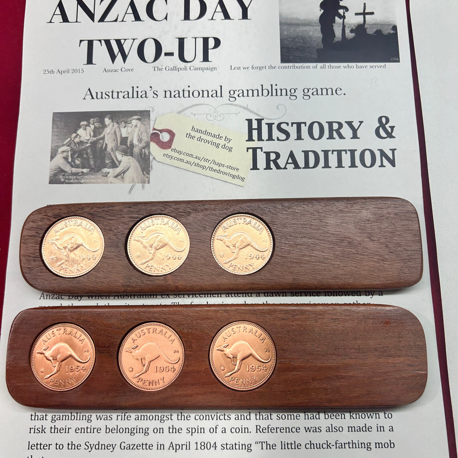 2026 Australian Penny – 3 Penny Handmade 2UP Game – Two-Up Many Years Available