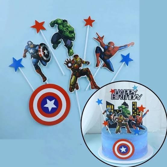 Superhero Cake Topper – Iron Man, Spider-Man, Hulk & Captain America Birthday De