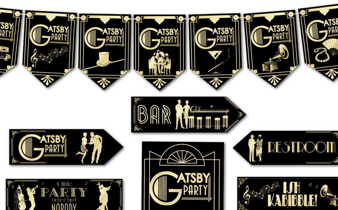 Gatsby Flapper Speakeasy Art Deco 1920s Party Bunting Arrows & Signs Decorations
