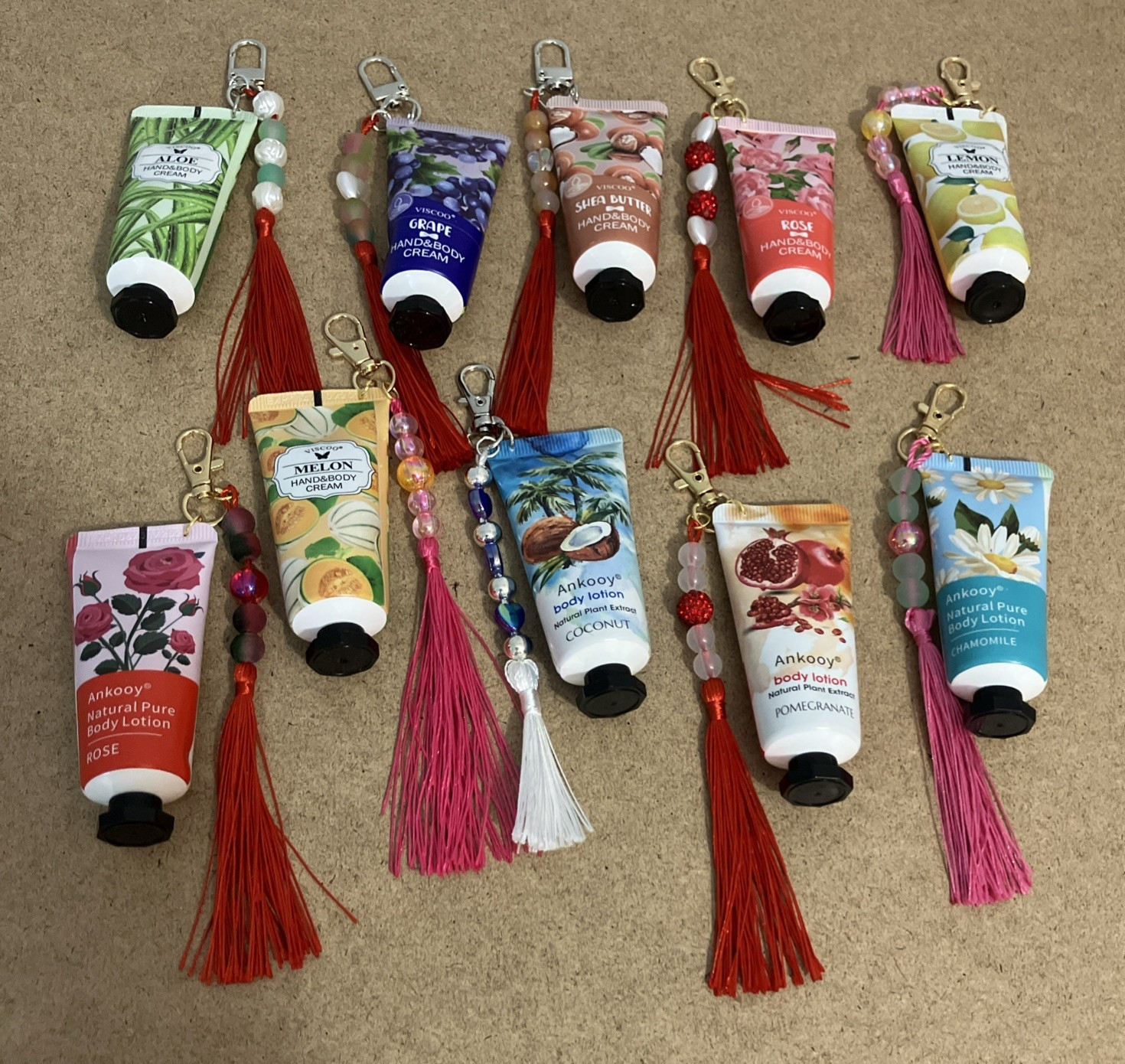 10 HANDMADE BAG CHARMS WITH HAND CREAM FAVORS ALL OCCASION NEW GIFT FOR HER