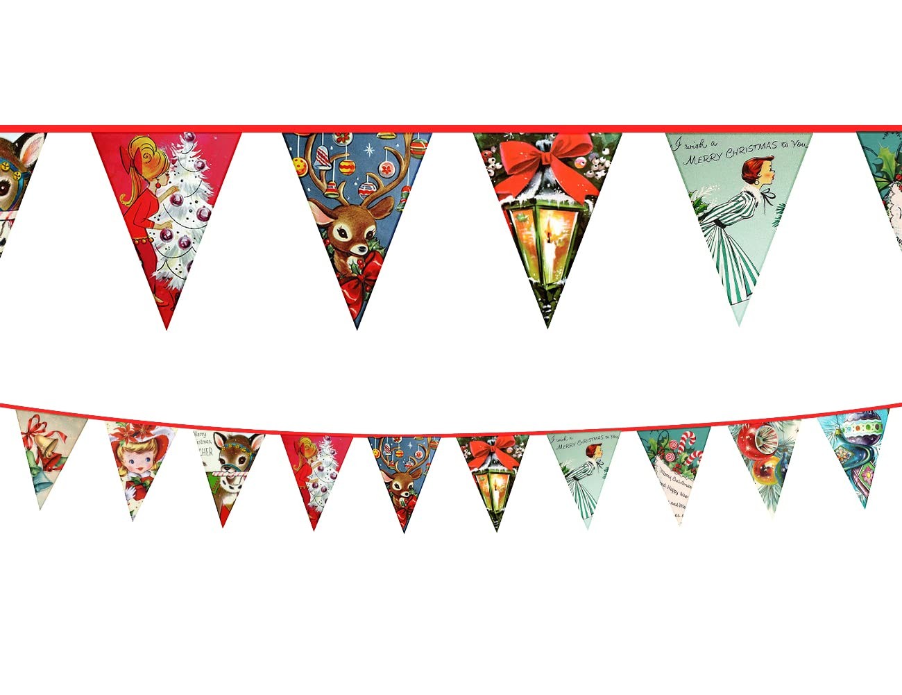 Vintage Style Christmas Bunting Banner – Retro Xmas Garland 8.04ft, X-2