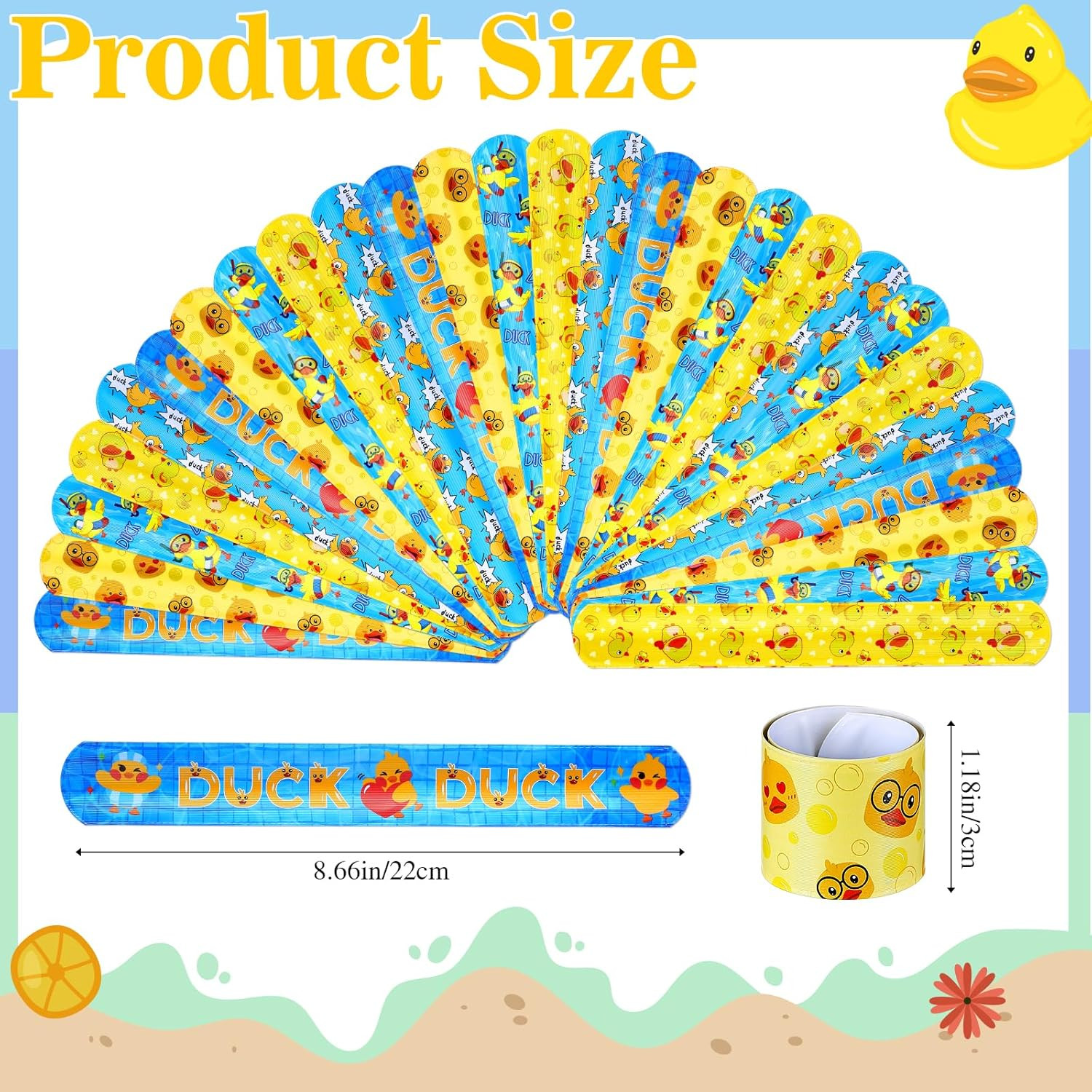 100 Pcs Duck Party Favors Duck Slap Bracelets for Kids Slap Wristbands Bulk for