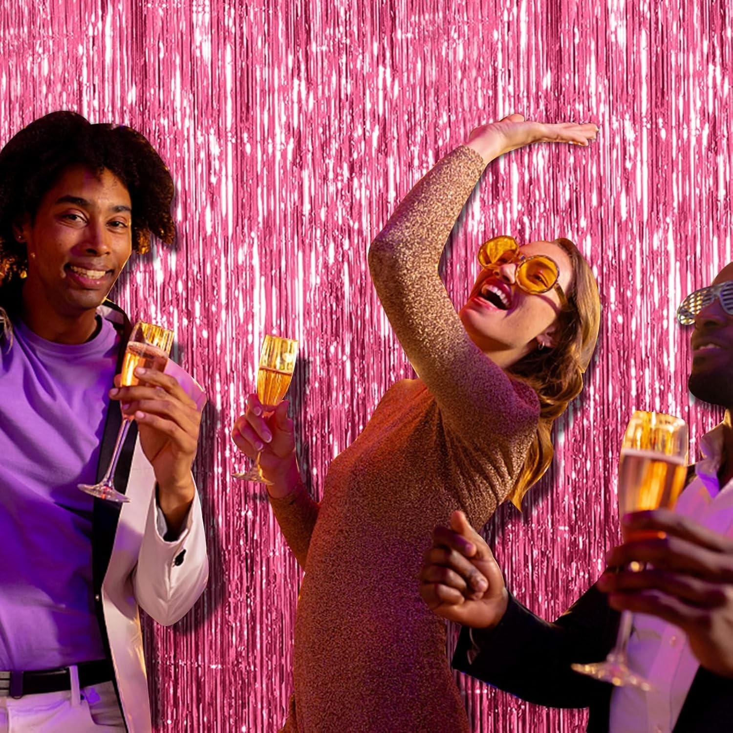 2 Pack Pink Backdrop Party Decorations Tinsel Curtain Party Backdrop Foil Fri…