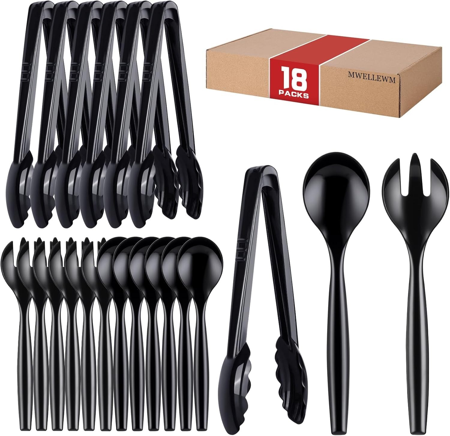 18Pcs Serving Utensils, 10” Plastic Serving Utensils Set, Disposable Serving…