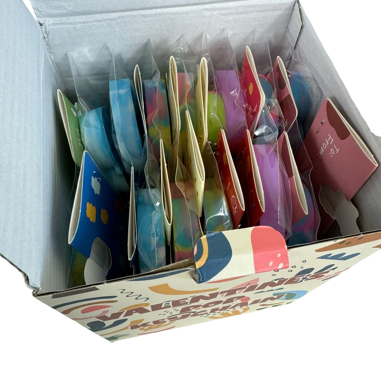 New In Box Valentines Multicolored Heart Pop Keychains Individually Wrapped 30