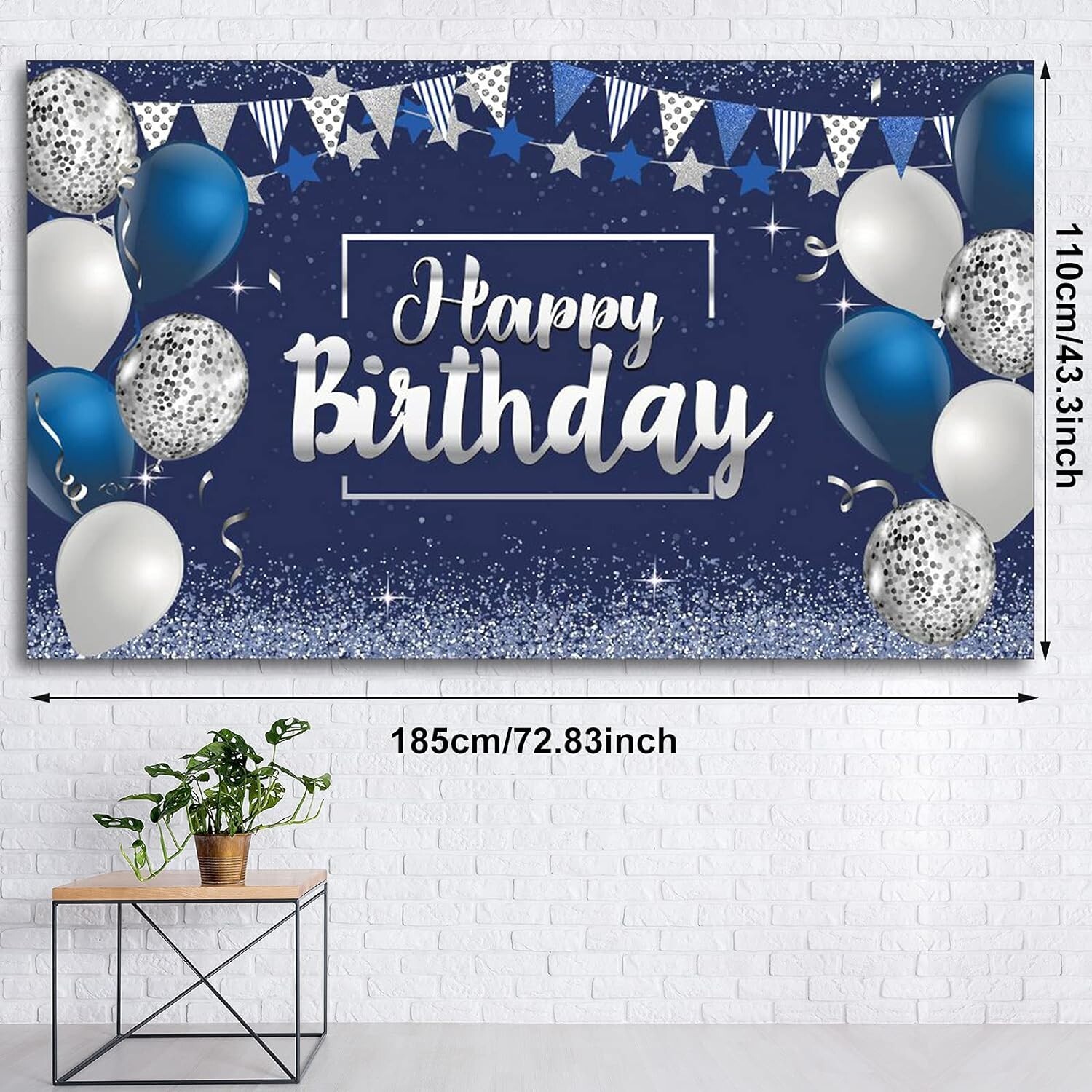 Elegant Glitter Birthday Backdrop Banner for Men & Women – Large 72.8”x43.3”