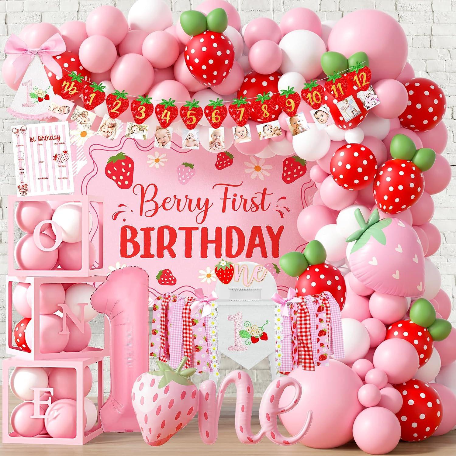 Berry First Birthday Decorations for Girls, Strawberry 1St Birthday Sweet One Pa