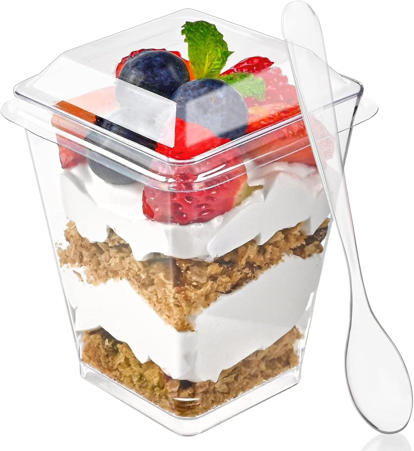 5 Oz Plastic Dessert Cups with Lids and Spoons 75 Pcs Serves 25, Banana Pudding