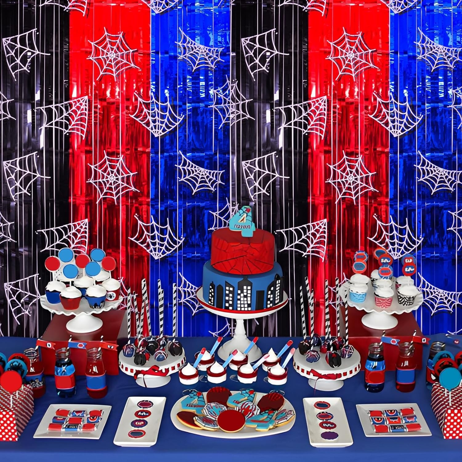 Spider Web Birthday Decorations, 2 Pack Spider Party Supplies 3.3×6.6ft Tinse…
