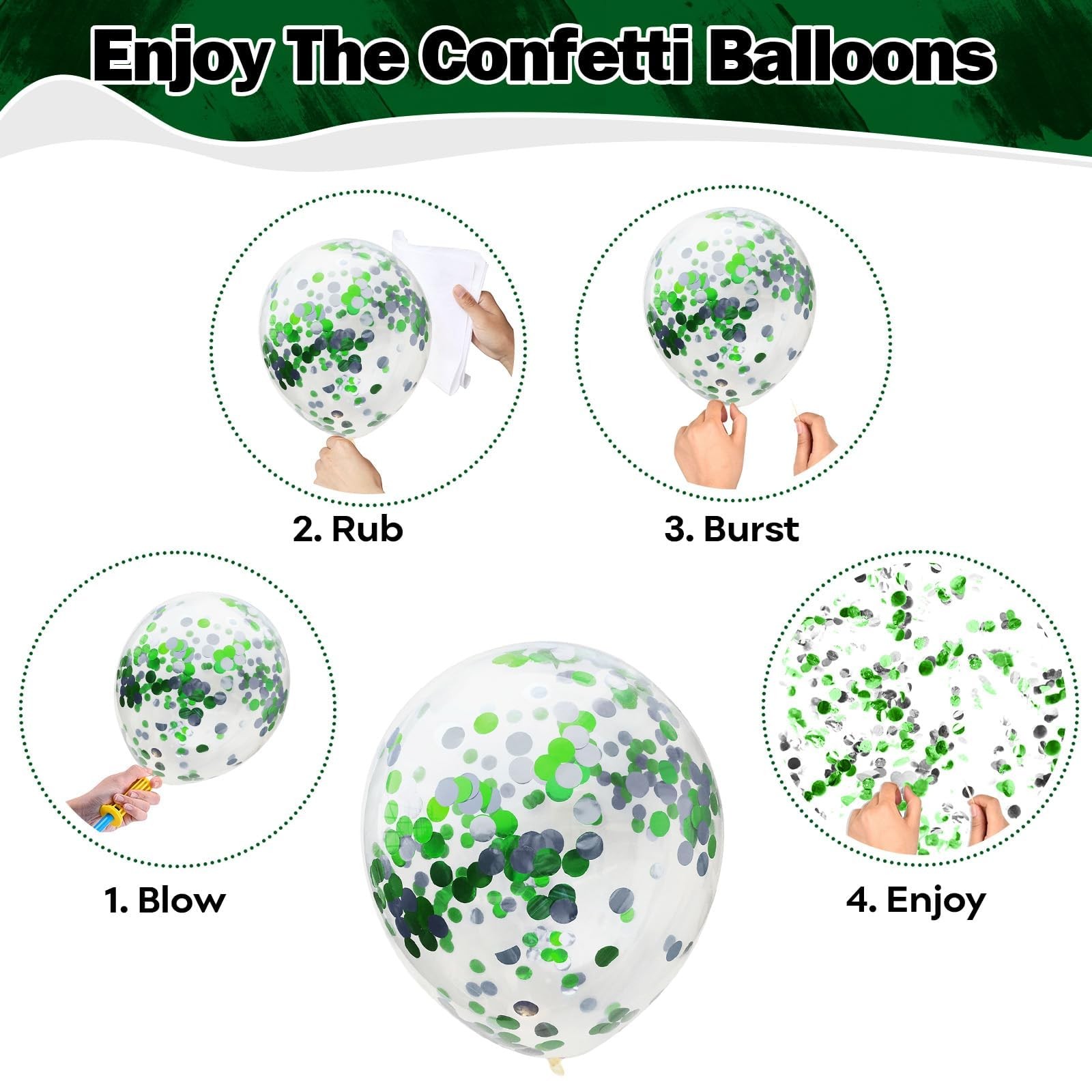 Green Black Balloons Dark Green Black Silver Confetti Balloons 35 Pcs 12 Inch…