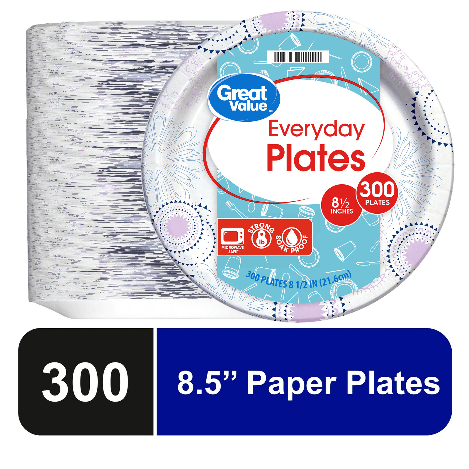 Great Value Disposable Paper Plates, 8.5″, 300 Count