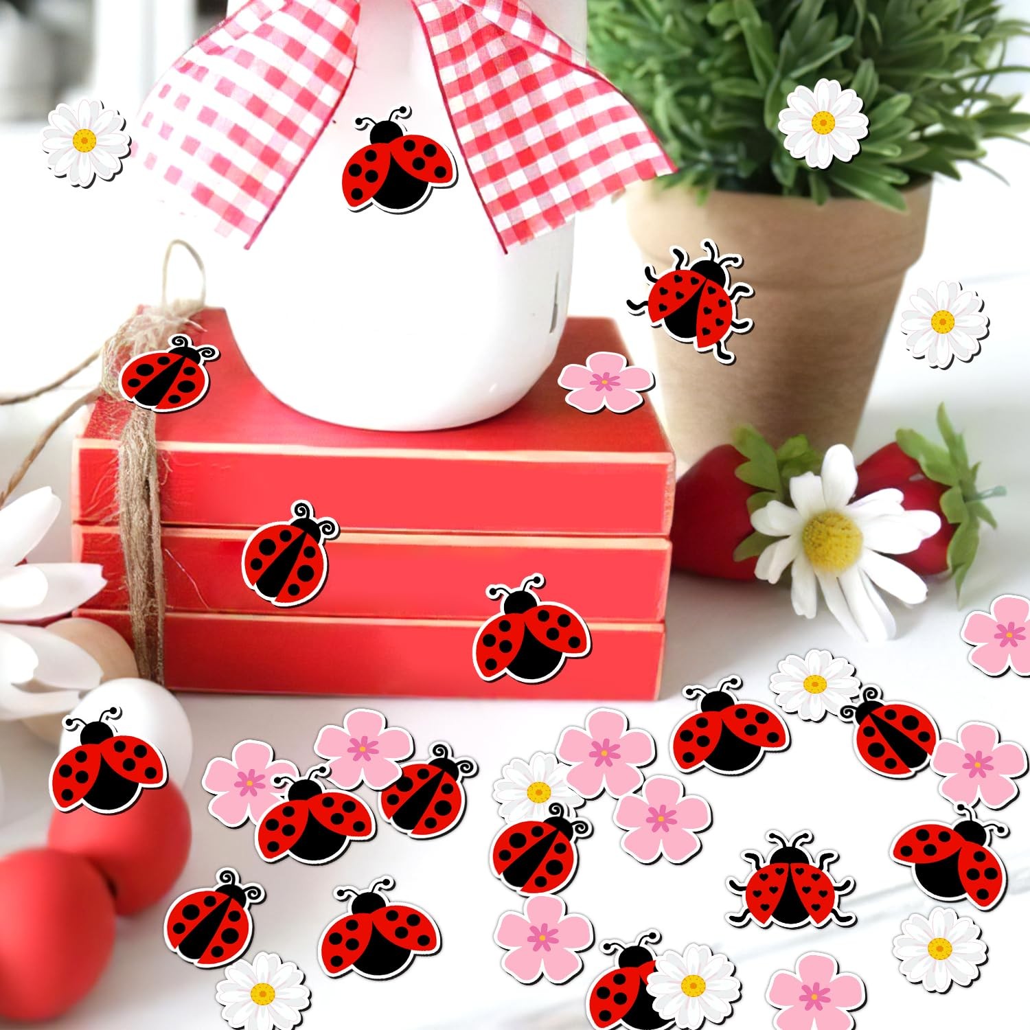 200pcs Ladybug Party Confetti Little Ladybug Table Decorations Double Sided P…