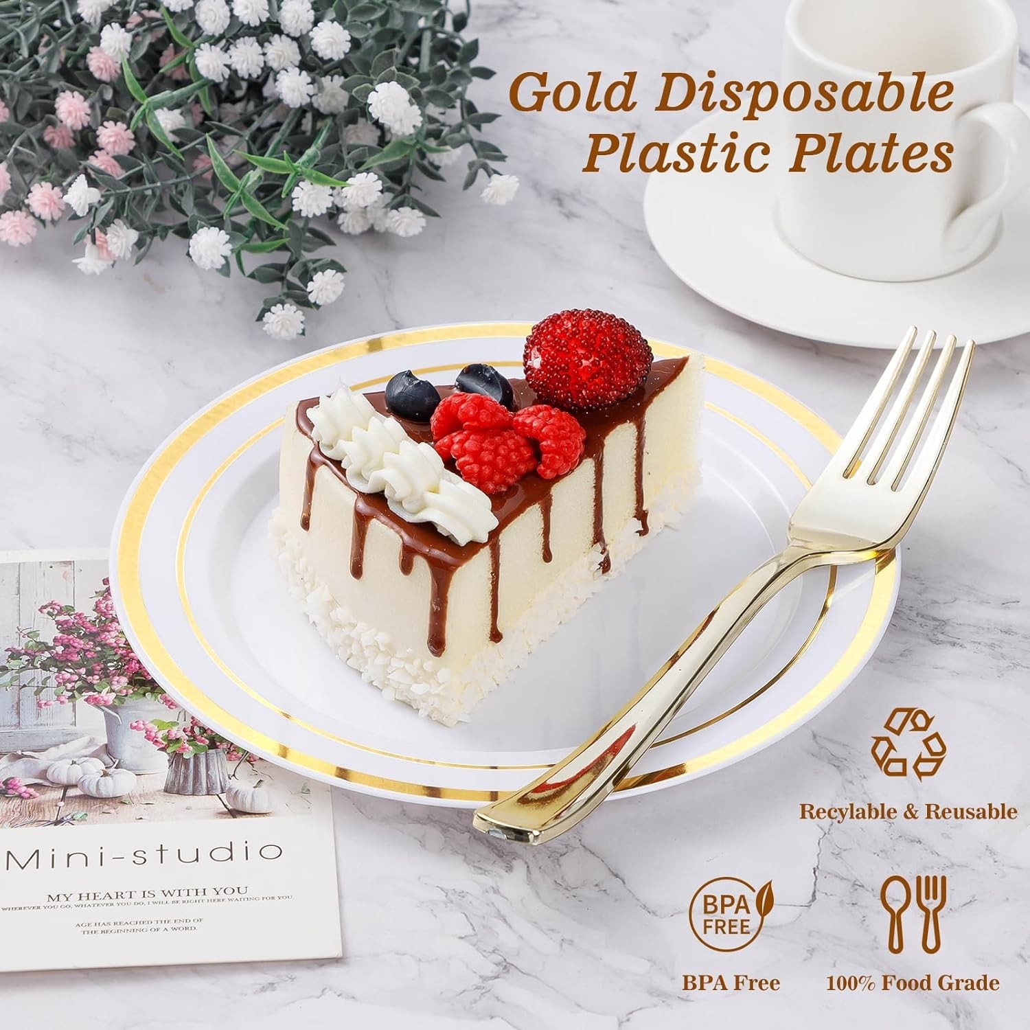 200PCS Gold Plastic Plate, Disposable Party Plates with 100 Dinner Plates and…