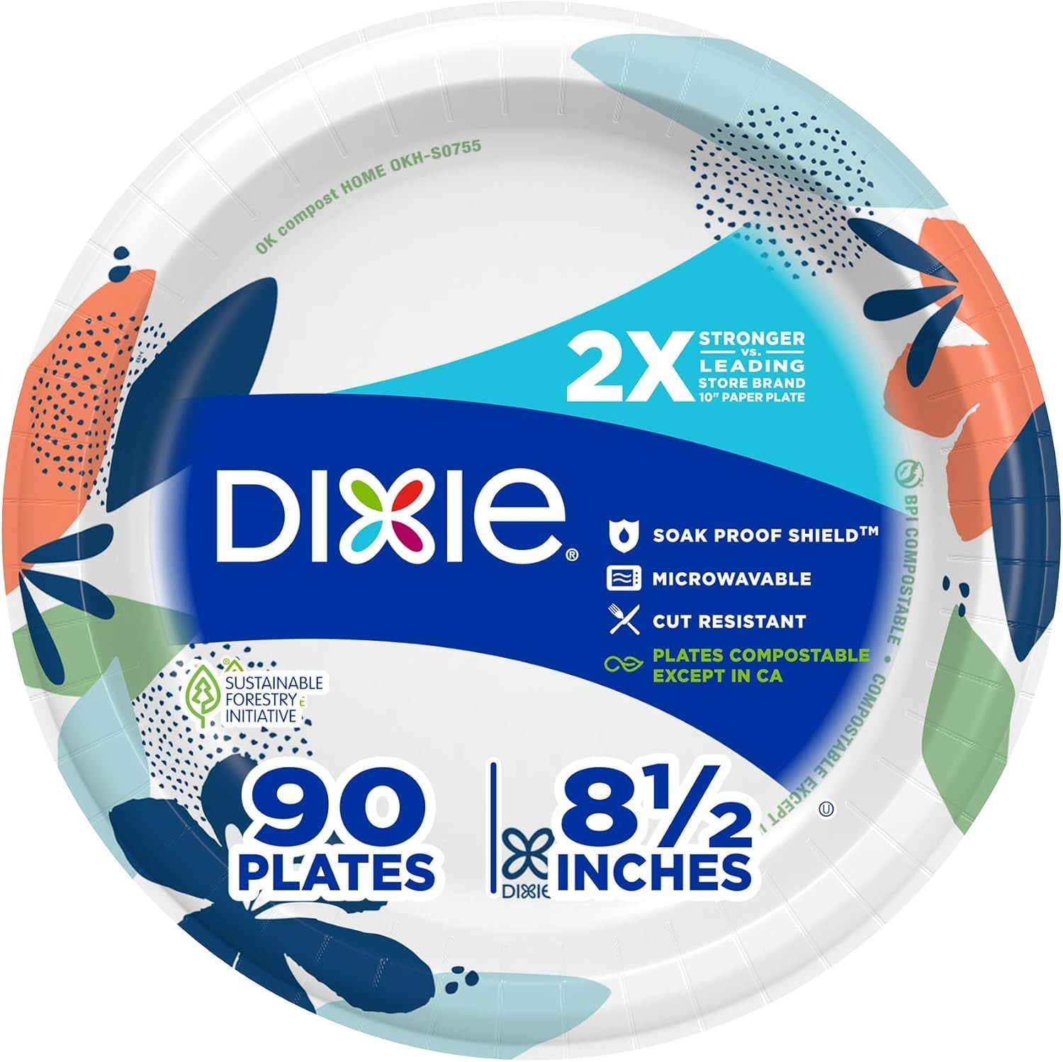 Dixie Medium Paper Plates 8.5 Inch 90 Count 2X Stronger* Microwave-Safe Soak
