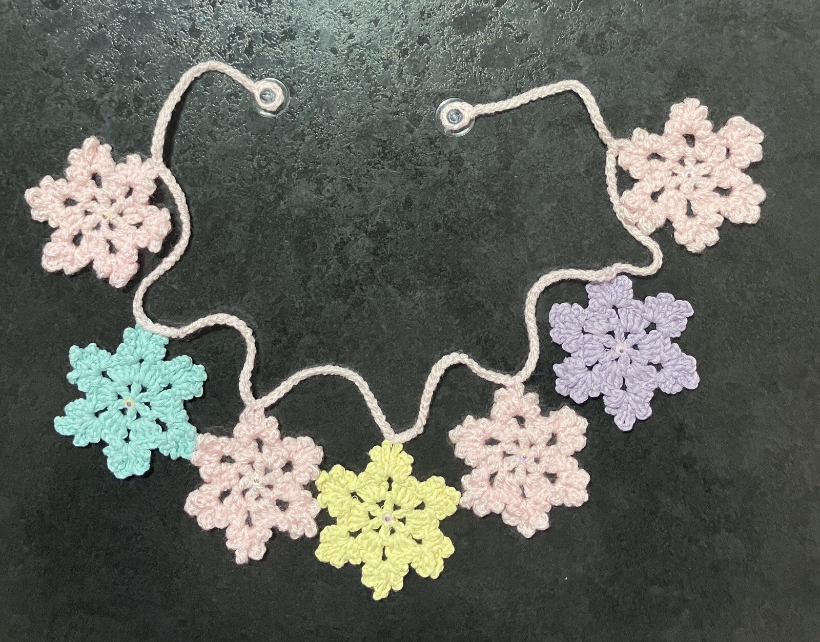 ❄️PRETTY Christmas Bunting Snowflake Window Pastel Pink Hand Crochet Gift